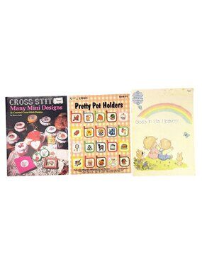 Vintage Cross-Stitch Pattern Books Lot Of 3 Mini Designs Pot Holders God Heaven